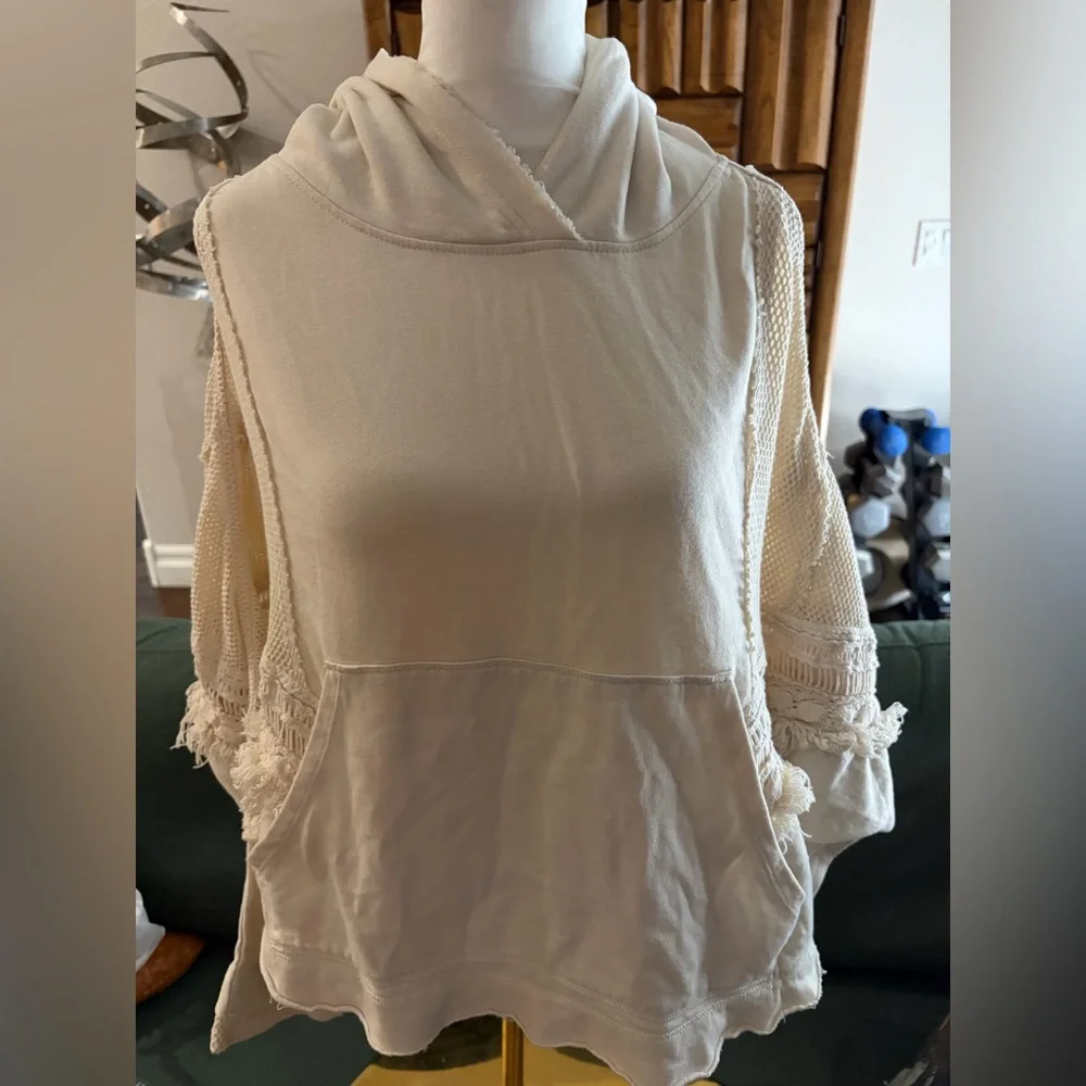 Free People Cream Lace-Trim Pullover